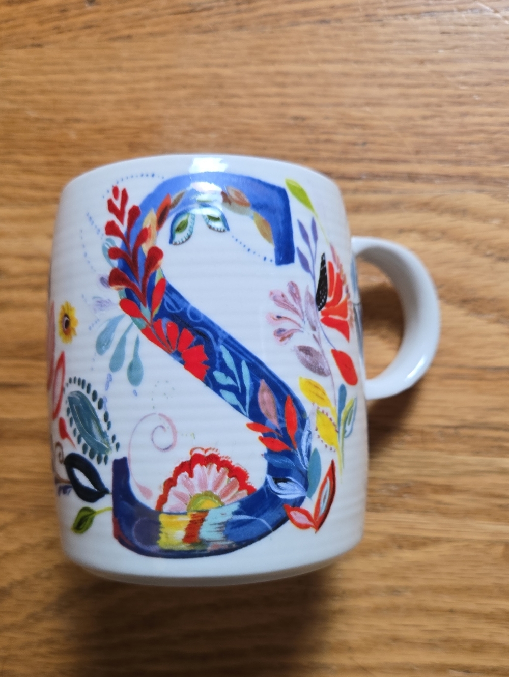 Anthropologie Starla Halfmann Petal Palette letter 'S' initial monogram mug